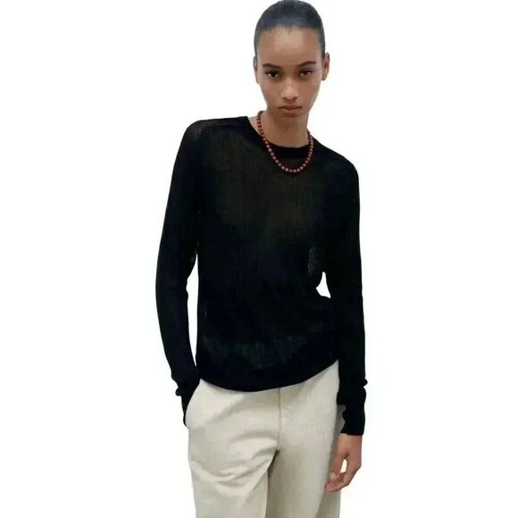 Zara Knit Women's Black Viscose/Acrylic Knit Long Sleeve Crew Neck Sweater - Picture 1 of 6